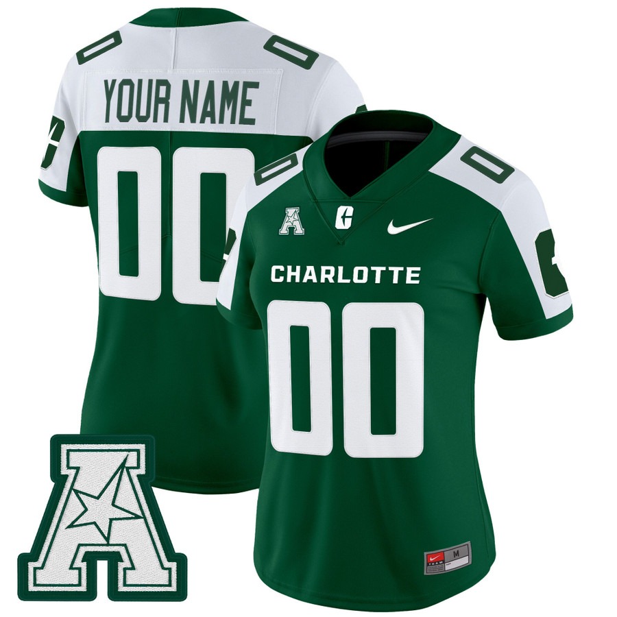 Women's Charlotte 49ers Custom Green Alternate 2025 Vapor Limited Stitched Football Jersey