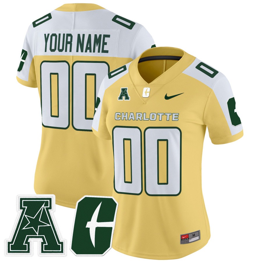 Women's Charlotte 49ers Custom Gold Alternate 2025 Vapor Limited Stitched Football Jersey
