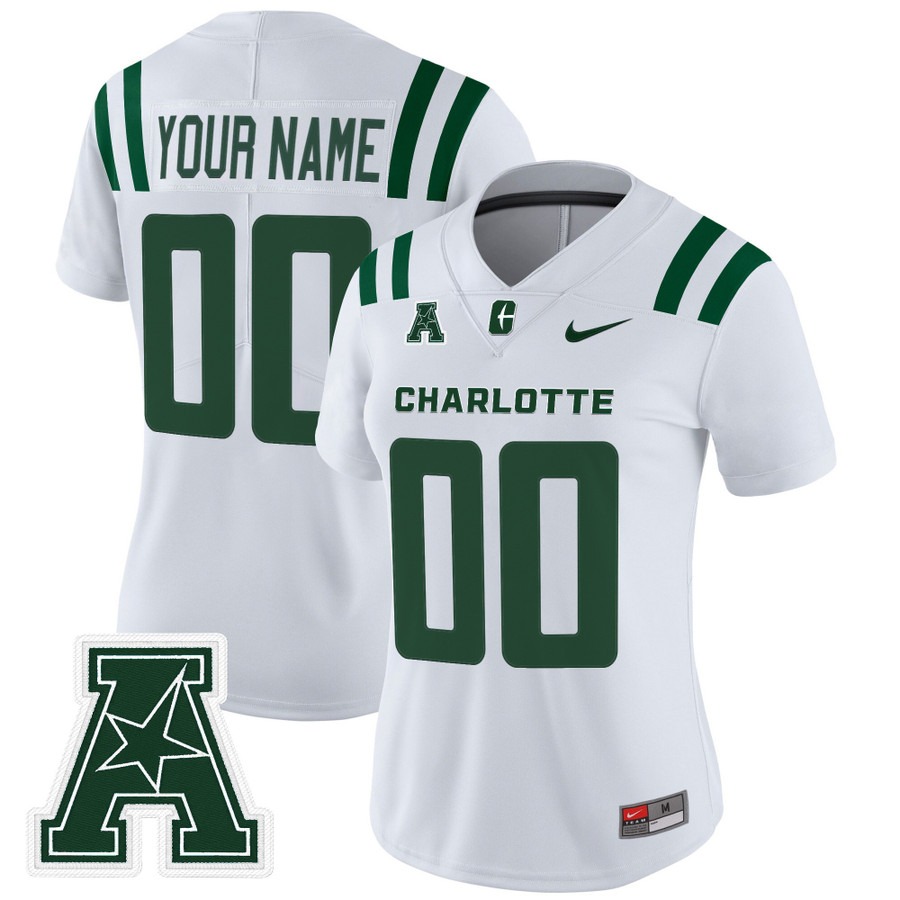 Women's Charlotte 49ers Custom White 2025 Vapor Limited Stitched Football Jersey