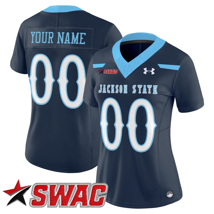 Women's Jackson State Tigers Custom Navy 2025 Vapor F.U.S.E. Limited Stitched Football Jersey