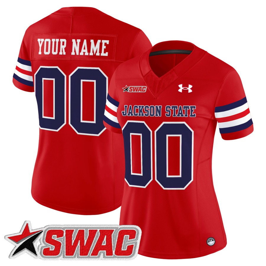 Women's Jackson State Tigers Custom Red 2025 Vapor F.U.S.E. Limited Stitched Football Jersey