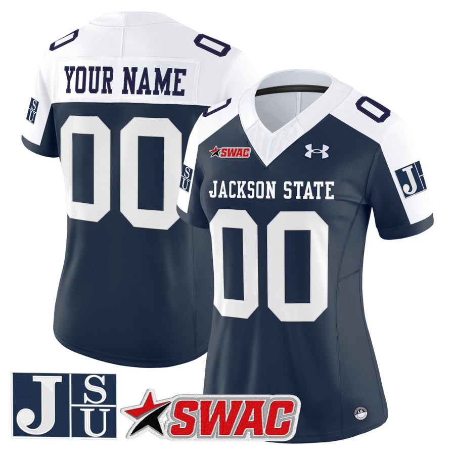 Women's Jackson State Tigers Custom Navy Alternate 2025 Vapor F.U.S.E. Limited Stitched Football Jerseys