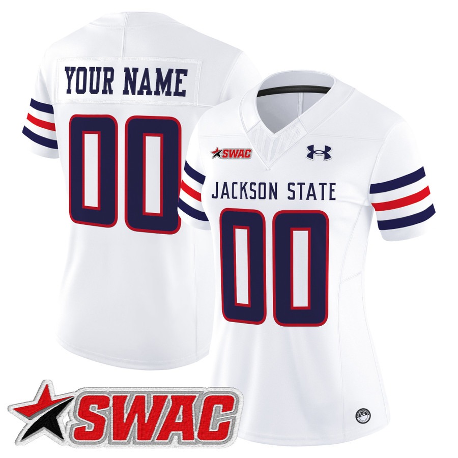 Women's Jackson State Tigers Custom White 2025 Vapor F.U.S.E. Limited Stitched Football Jersey