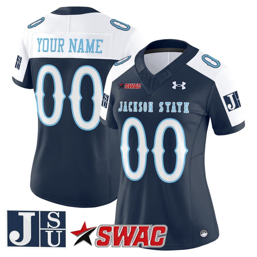 Women's Jackson State Tigers Custom Navy Alternate 2025 Vapor F.U.S.E. Limited Stitched Football Jersey
