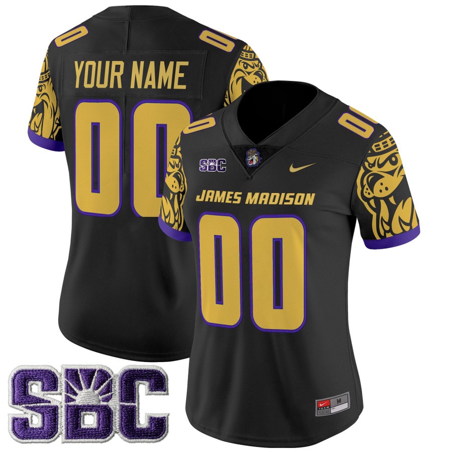 Women's James Madison Dukes Custom Black 2025 Vapor Limited Stitched Football V2 Jersey Women's James Madison Dukes Custom Black 2025 Vapor Limited Stitched Football V2 Jersey
