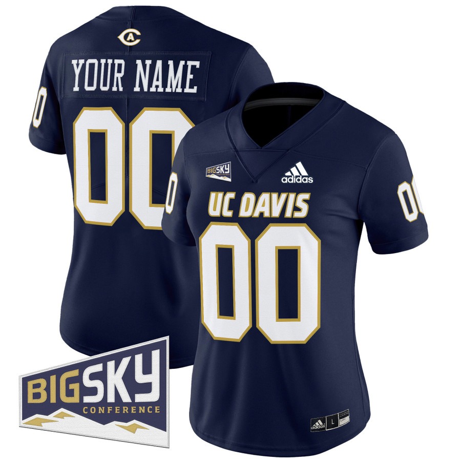 Women's UC Davis Aggies Custom Navy 2025 Vapor Limited Stitched Football Jersey