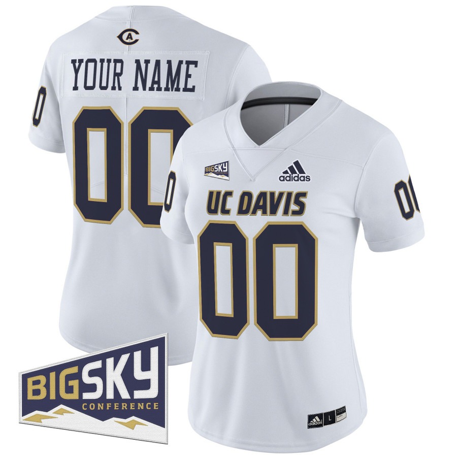 Women's UC Davis Aggies Custom White 2025 'Lake Tahoe Patch' Vapor Limited Stitched Football Jersey