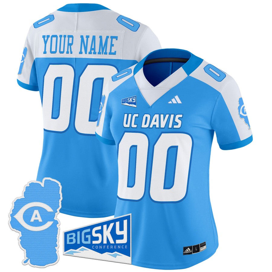 Women's UC Davis Aggies Custom Bold Aqua Alternate 2025 'Lake Tahoe Patch' Vapor Limited Stitched Football Jersey