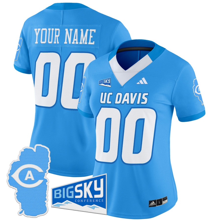 Women's UC Davis Aggies Custom Bold Aqua 2025 'Lake Tahoe Patch' Vapor Limited Stitched Football Jersey