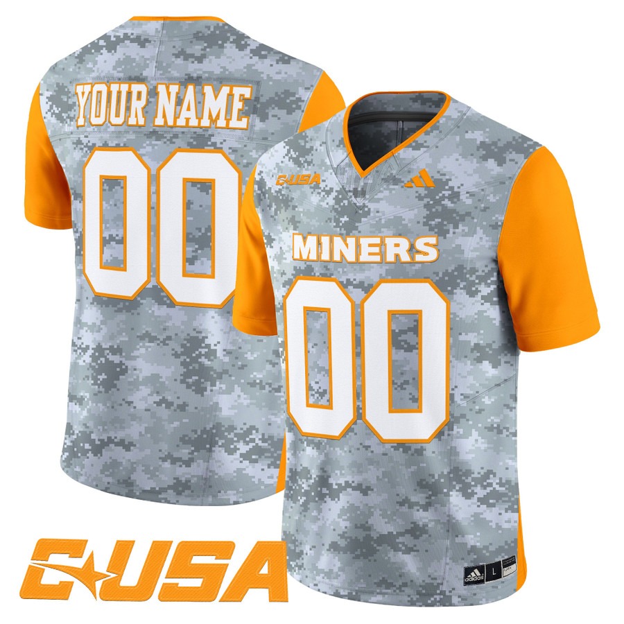 Men's UTEP Miners Football Custom 2025 Vapor F.U.S.E. Limited Stitched Jersey Camo Orange