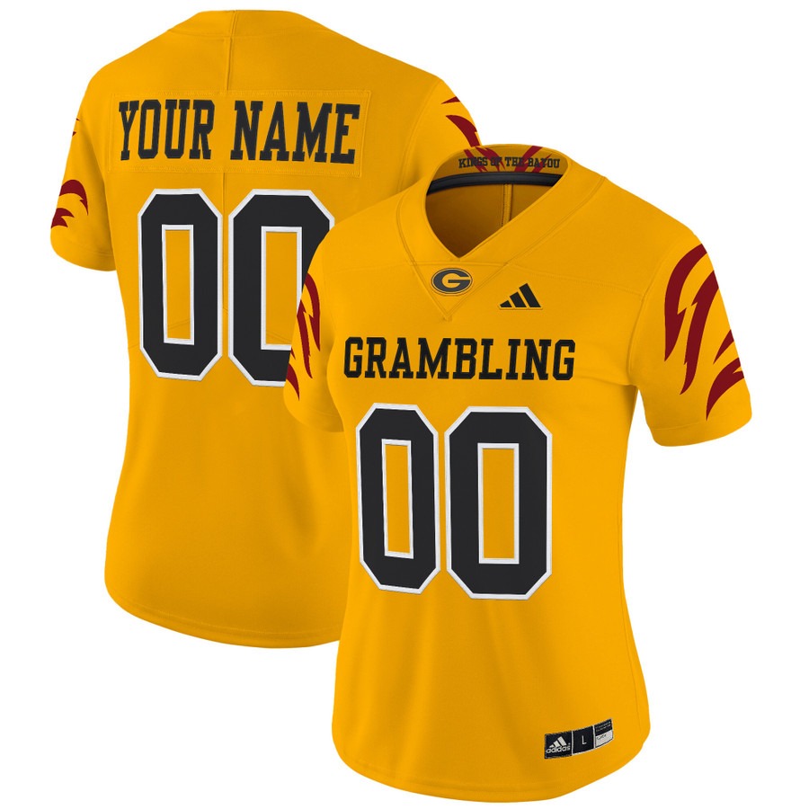 Women's Grambling Tigers Custom Gold 2025 Vapor Limited Stitched Football Jersey