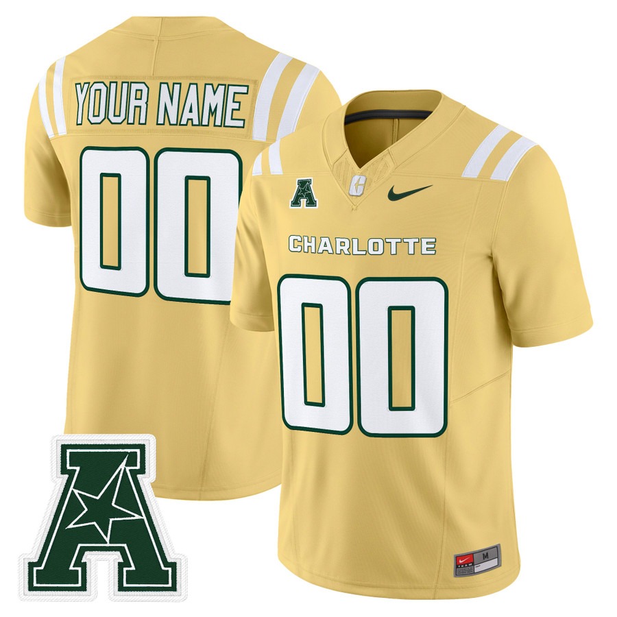 Men's Charlotte 49ers Custom Gold F.U.S.E. 2025 Vapor Limited Stitched Football Jersey