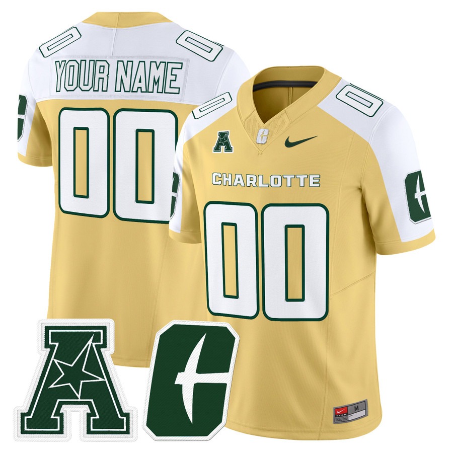 Men's Charlotte 49ers Custom Gold Alternate F.U.S.E. 2025 Vapor Limited Stitched Football Jersey