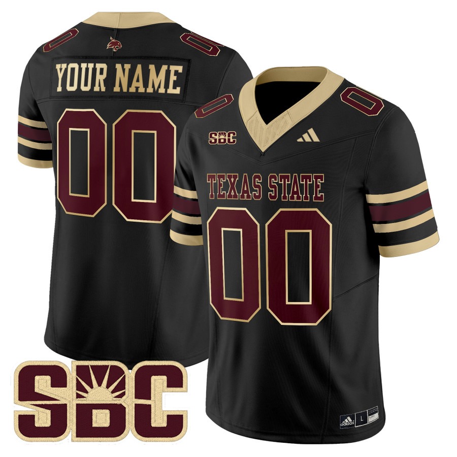 Men's Texas State Bobcats Custom Black 2025 Vapor F.U.S.E. Limited Stitched Football Jersey
