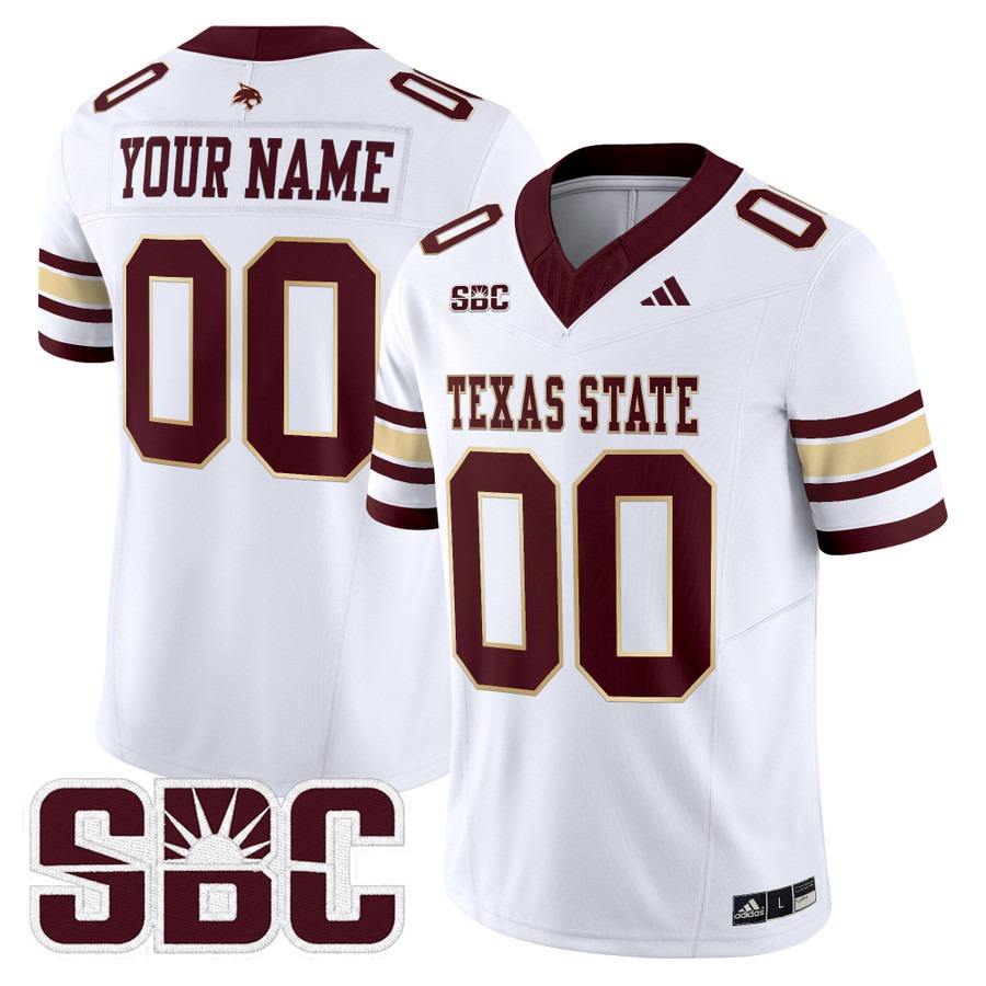 Men's Texas State Bobcats Custom White 2025 Vapor F.U.S.E. Limited Stitched Football Jersey