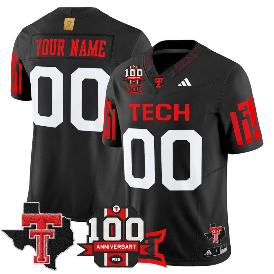 Men's Texas Tech Red Raiders Custom Black 2025 With 100th Anniversary & Texas Patch Vapor F.U.S.E. Limited Stitched Football Jersey Men's Texas Tech Red Raiders Custom Black 2025 With 100th Anniversary & Texas Patch Vapor F.U.S.E. Limited Stitched Football Jersey