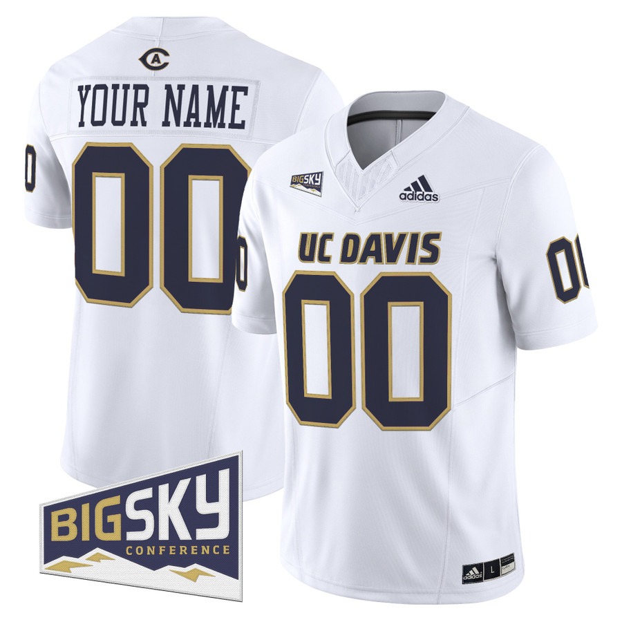 Men's UC Davis Aggies Custom White 2025 'Lake Tahoe Patch' Vapor F.U.S.E. Limited Stitched Football Jersey