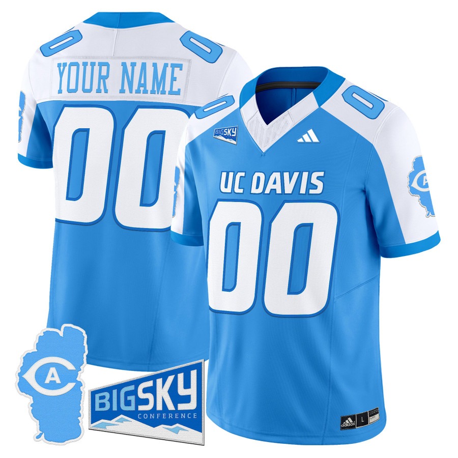 Men's UC Davis Aggies Custom Bold Aqua Alternate 2025 'Lake Tahoe Patch' Vapor F.U.S.E. Limited Stitched Football Jersey