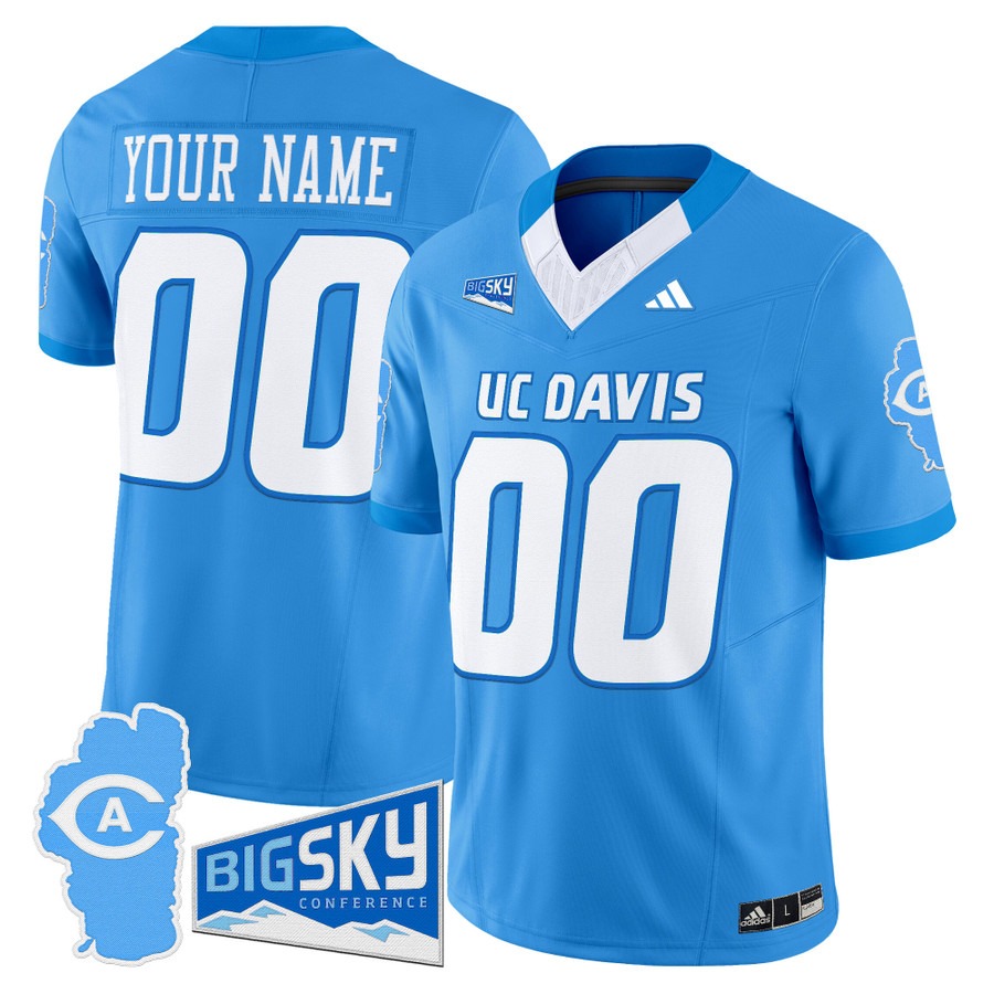 Men's UC Davis Aggies Custom Bold Aqua 2025 'Lake Tahoe Patch' Vapor F.U.S.E. Limited Stitched Football Jersey