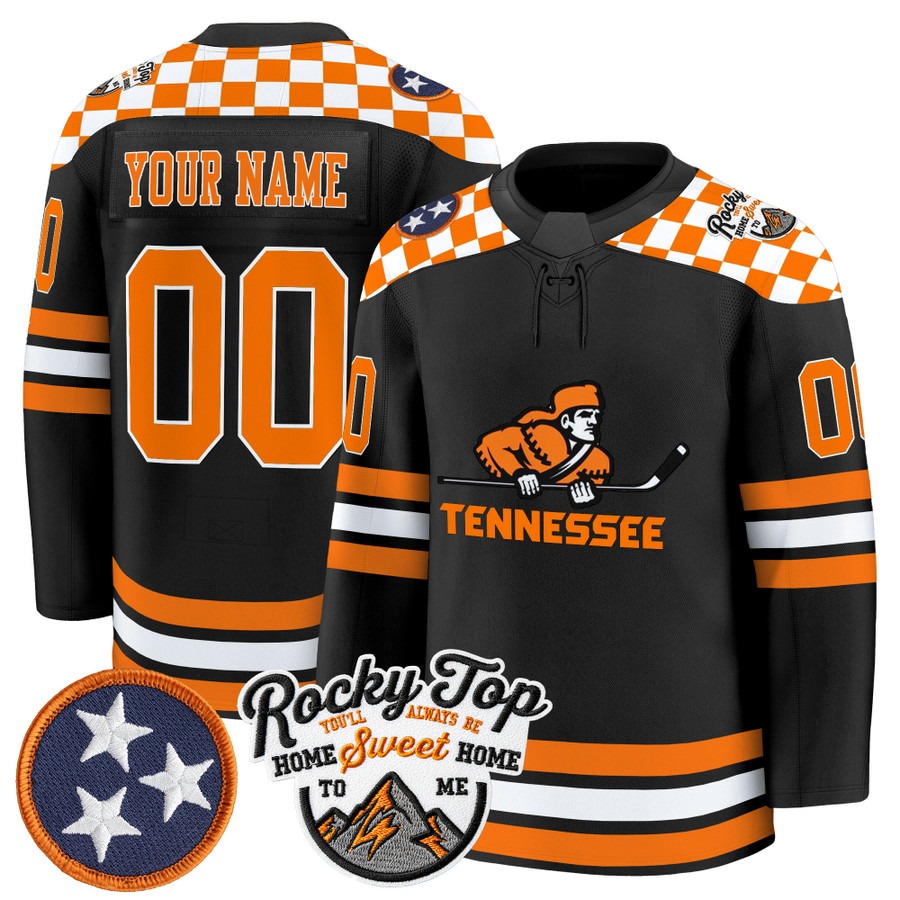 Men's Tennessee Volunteers Custom Black 2025-26 Premium Stitched Hockey Jersey