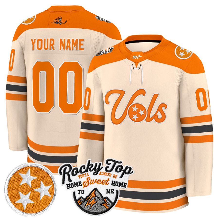 Men's Tennessee Volunteers Custom Cream 2025-26 Premium Stitched Hockey Jersey
