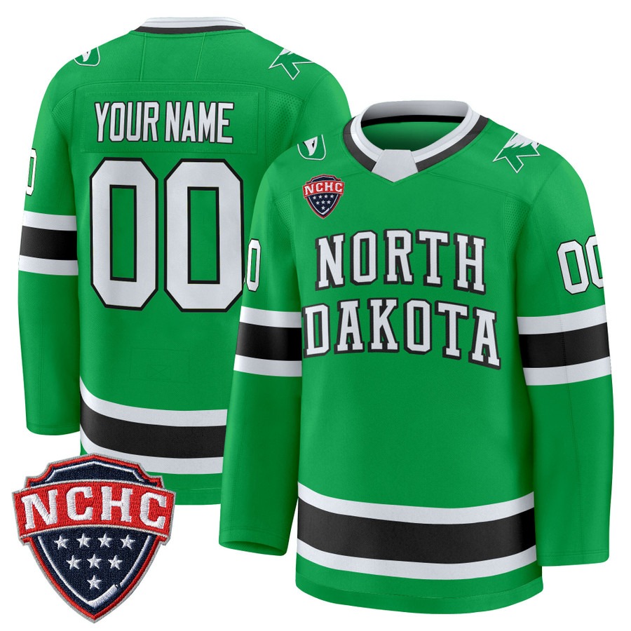 Men's North Dakota Fighting Hawks Custom Green 2025-26 Premium Stitched Hockey Jersey Men's North Dakota Fighting Hawks Custom Green 2025-26 Premium Stitched Hockey Jersey