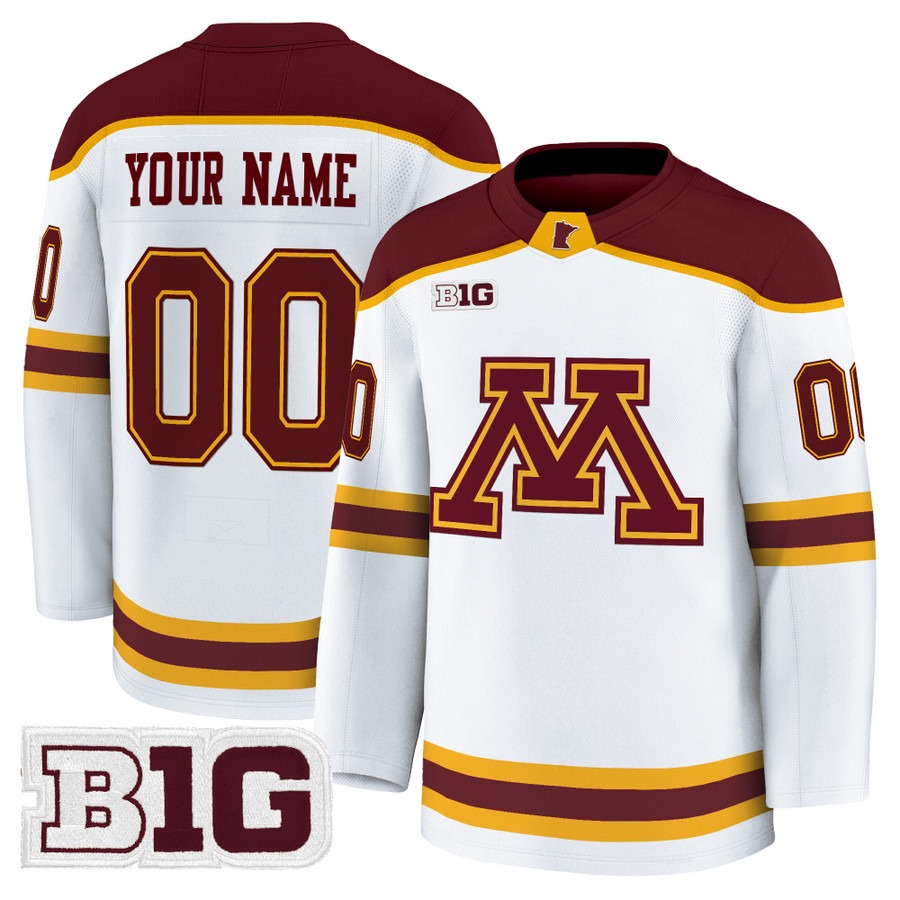 Men's Minnesota Golden Gophers Custom White 2025-26 Premium Stitched Hockey Jersey