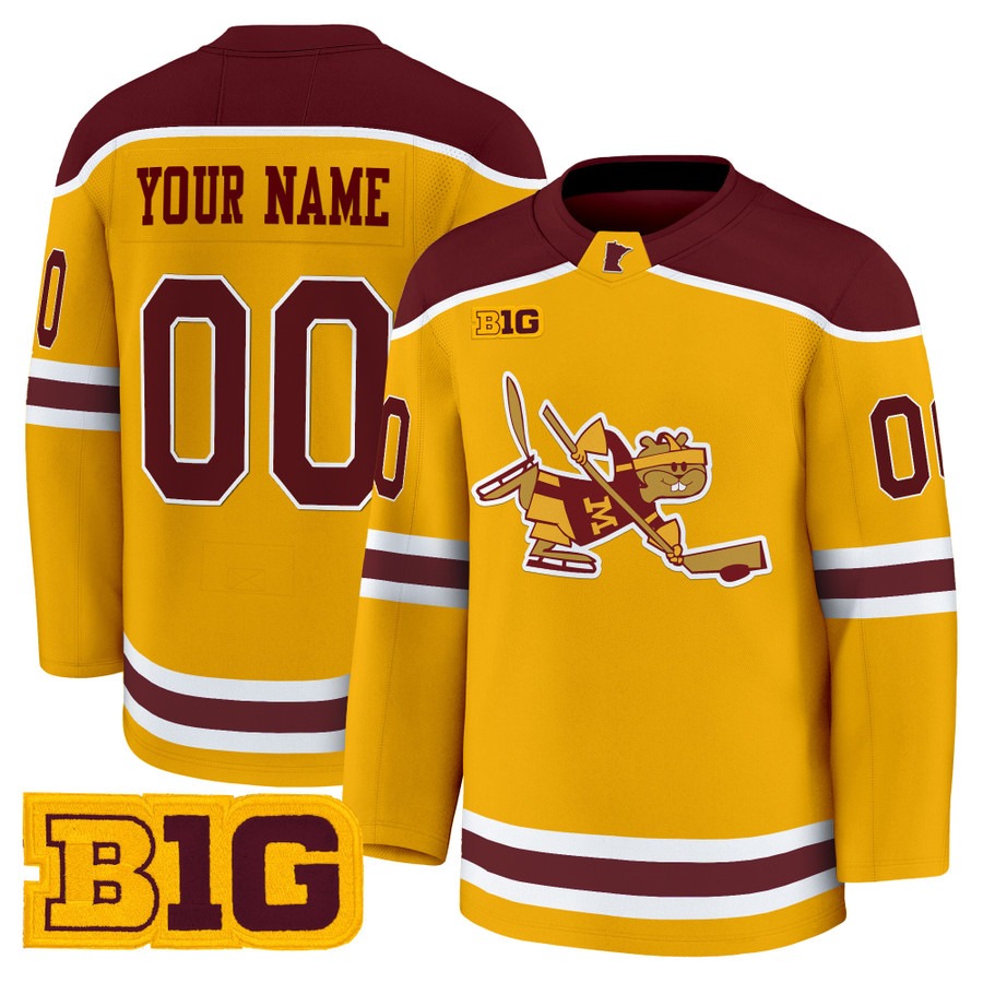 Men's Minnesota Golden Gophers Custom Gold 2025-26 Premium Stitched Hockey Jersey