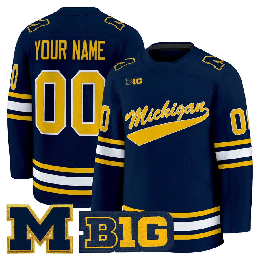 Men's Michigan Wolverines Custom Navy 2025-26 Premium Stitched Hockey Jersey