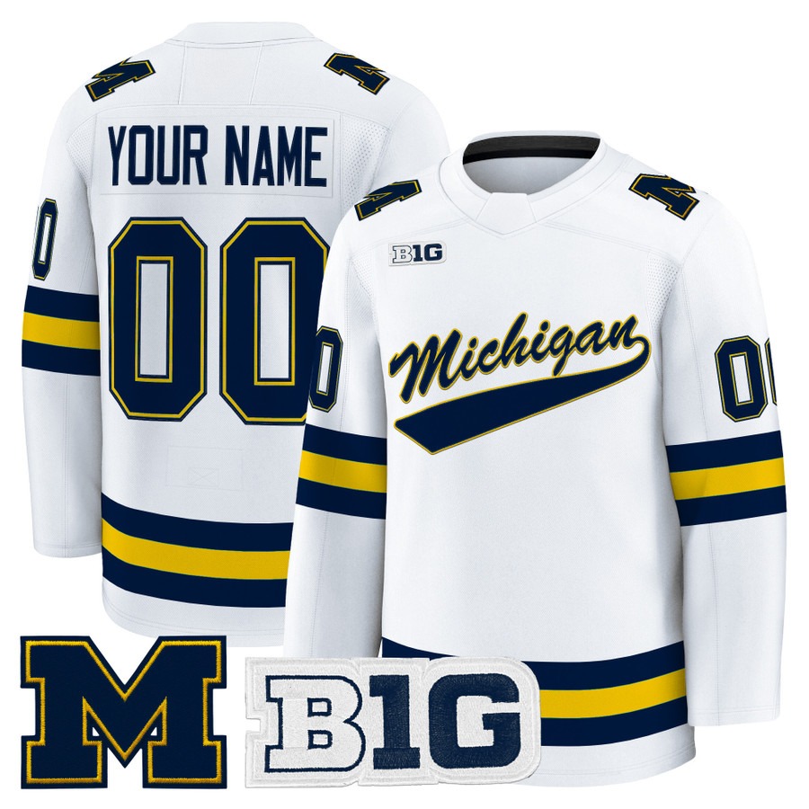 Men's Michigan Wolverines Custom White 2025-26 Premium Stitched Hockey Jersey