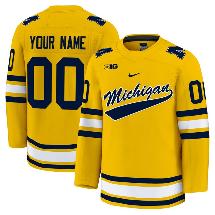 Men's Michigan Wolverines Custom Maize 2025-26 Premium Stitched Hockey Jersey