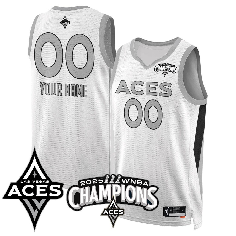 Men's Las Vegas Aces Custom White 2025 WNBA Championship Stitched Basketball Jersey