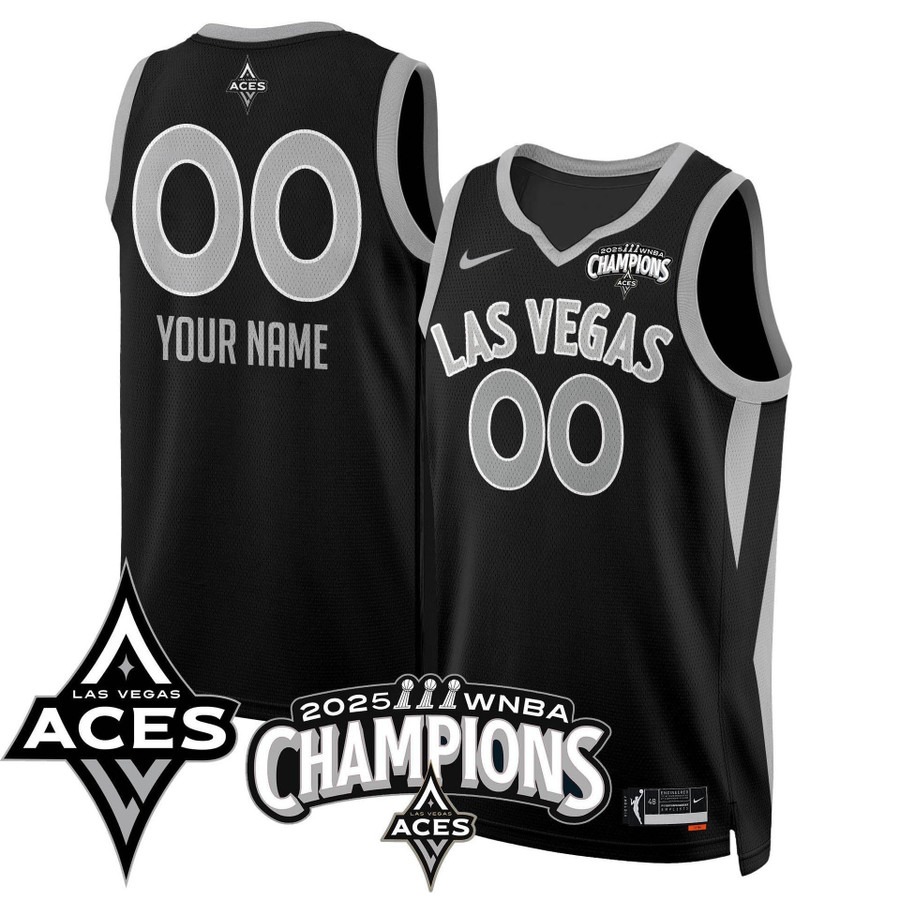 Men's Las Vegas Aces Custom Black 2025 WNBA Championship Stitched Basketball Jersey