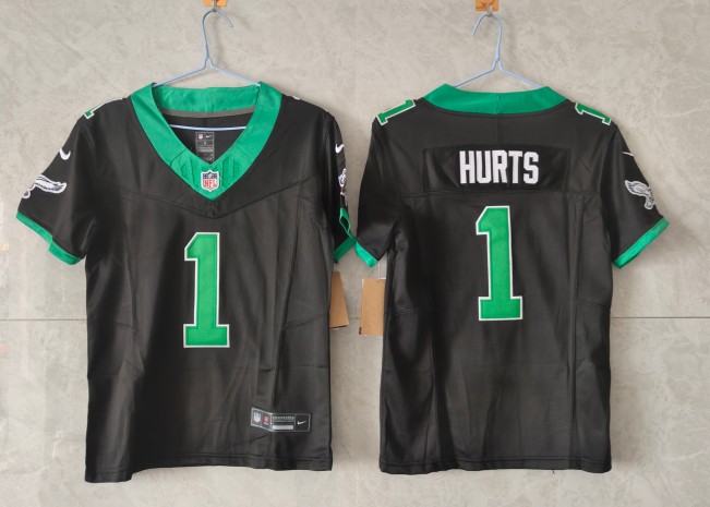 Youth Philadelphia Eagles #1 Jalen Hurts Black 2025 F.U.S.E Throwback Vapor Untouchable Limited Stitched Football Jersey