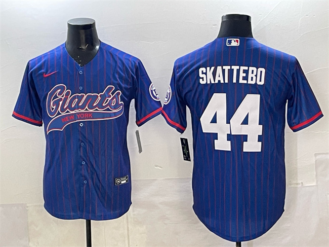 Men's New York Giants #44 Cam Skattebo Royal Pinstripe With Patch Cool Base Stitched Baseball Jersey