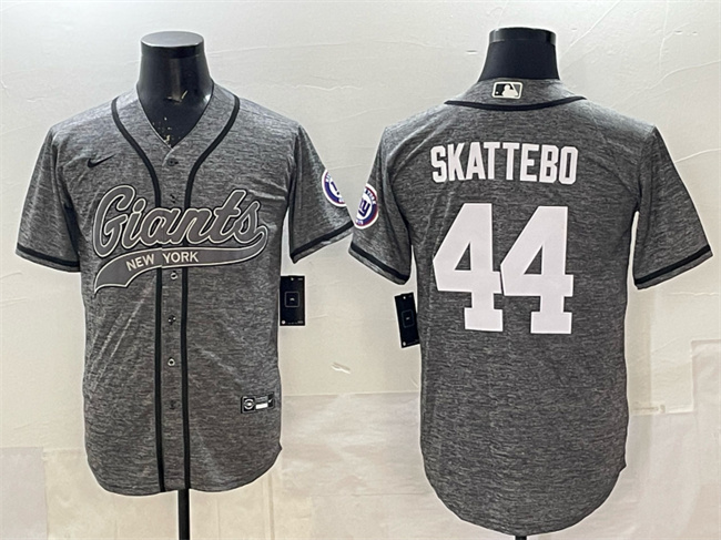 Men's New York Giants #44 Cam Skattebo Gray With Patch Cool Base Stitched Baseball Jersey