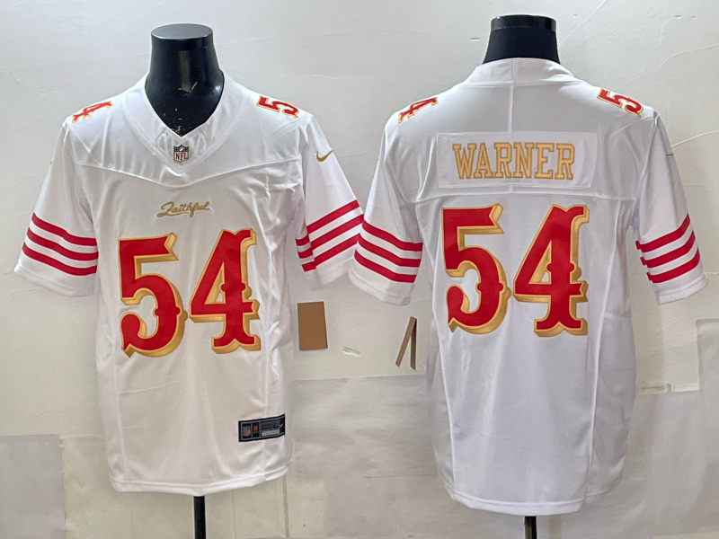 Men's San Francisco 49ers #54 Fred Warner White Gold 2025 F.U.S.E. “Rivalries” Vapor Limited Stitched Football Jersey