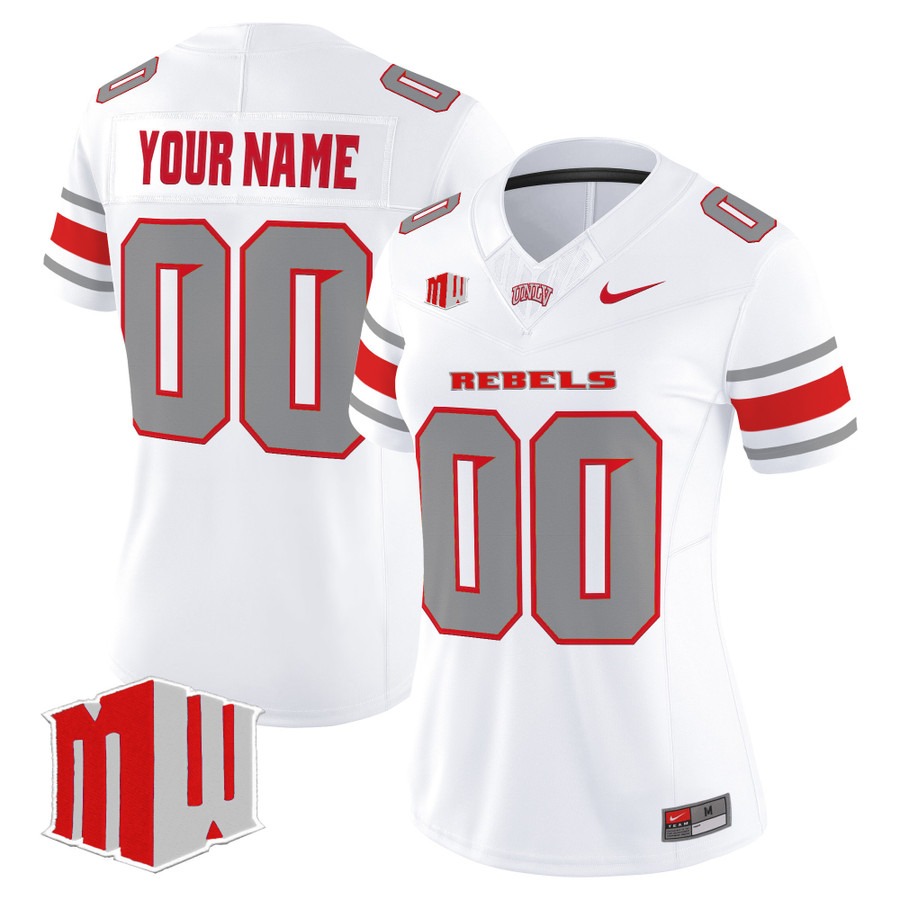 Women's UNLV Rebels Custom White F.U.S.E. 2025 Vapor Limited Stitched Football Jersey Women's UNLV Rebels Custom White F.U.S.E. 2025 Vapor Limited Stitched Football Jersey