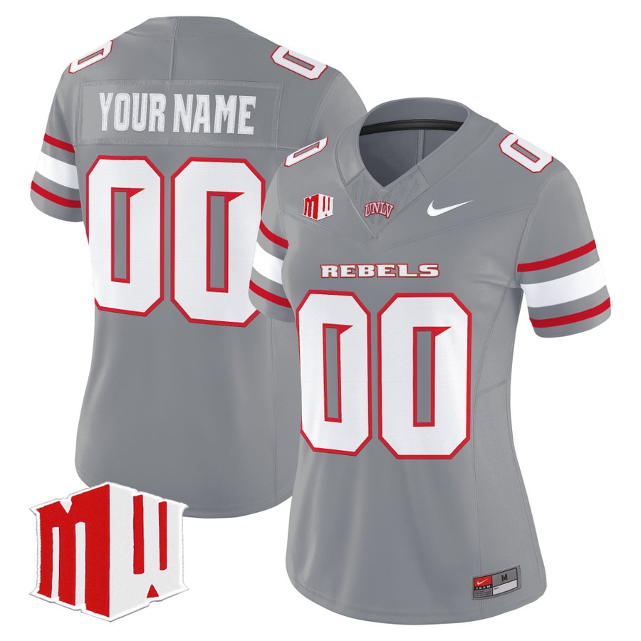 Women's UNLV Rebels Custom Grey F.U.S.E. 2025 Vapor Limited Stitched Football Jersey Women's UNLV Rebels Custom Grey F.U.S.E. 2025 Vapor Limited Stitched Football Jersey