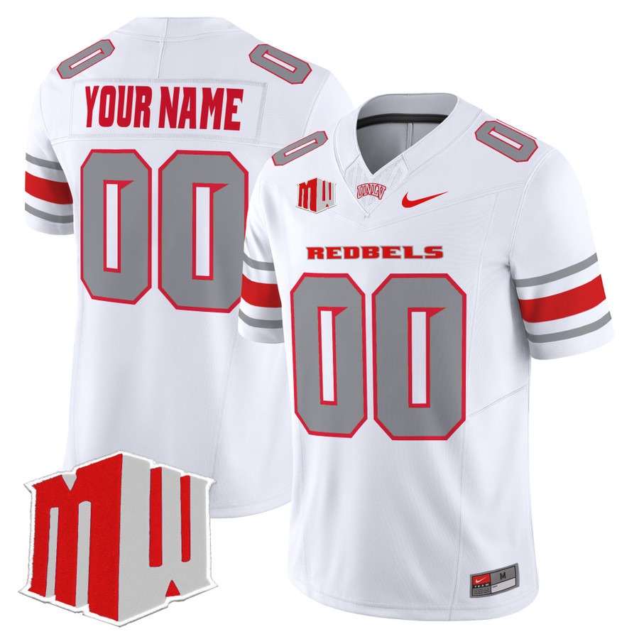 Men's UNLV Rebels Custom White F.U.S.E. 2025 Vapor Limited Stitched Football Jersey Men's UNLV Rebels Custom White F.U.S.E. 2025 Vapor Limited Stitched Football Jersey