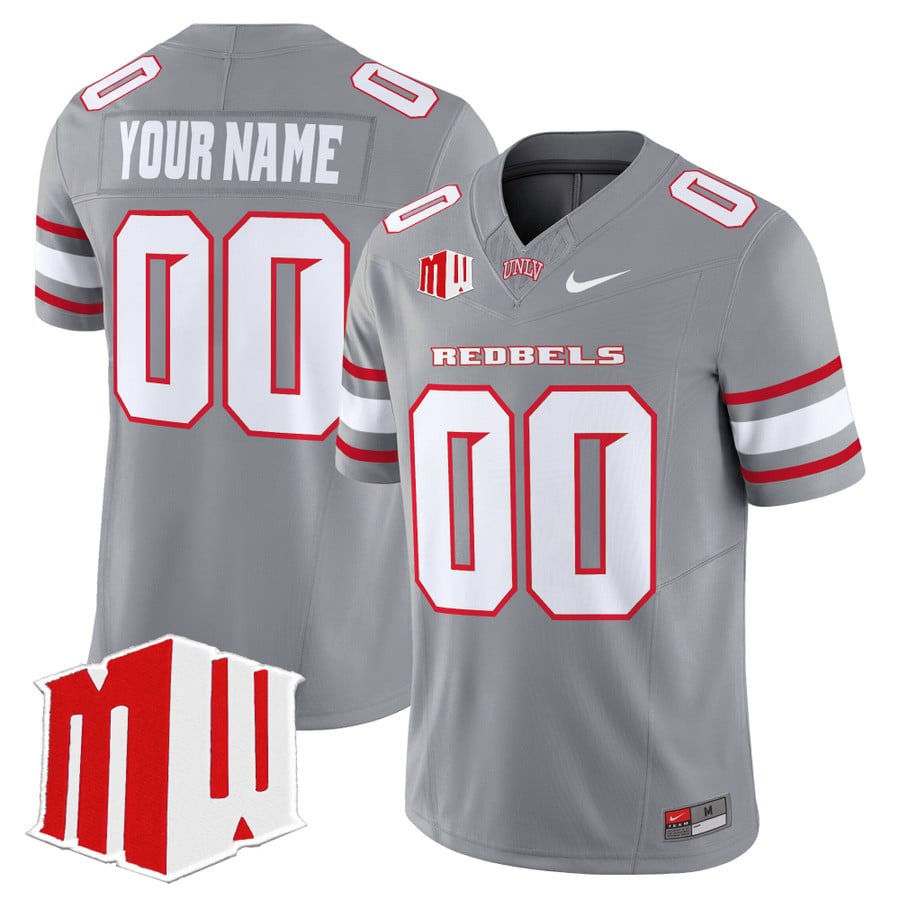 Men's UNLV Rebels Custom Grey F.U.S.E. 2025 Vapor Limited Stitched Football Jersey Men's UNLV Rebels Custom Grey F.U.S.E. 2025 Vapor Limited Stitched Football Jersey