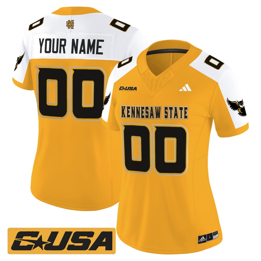 Women's Kennesaw State Owls Custom Gold Alternate 2025 Vapor F.U.S.E. Limited Stitched Football Jersey Women's Kennesaw State Owls Custom Gold Alternate 2025 Vapor F.U.S.E. Limited Stitched Football Jersey