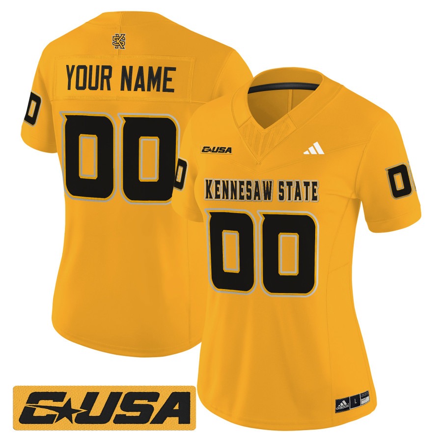 Women's Kennesaw State Owls Custom Gold 2025 Vapor F.U.S.E. Limited Stitched Football Jersey Women's Kennesaw State Owls Custom Gold 2025 Vapor F.U.S.E. Limited Stitched Football Jersey