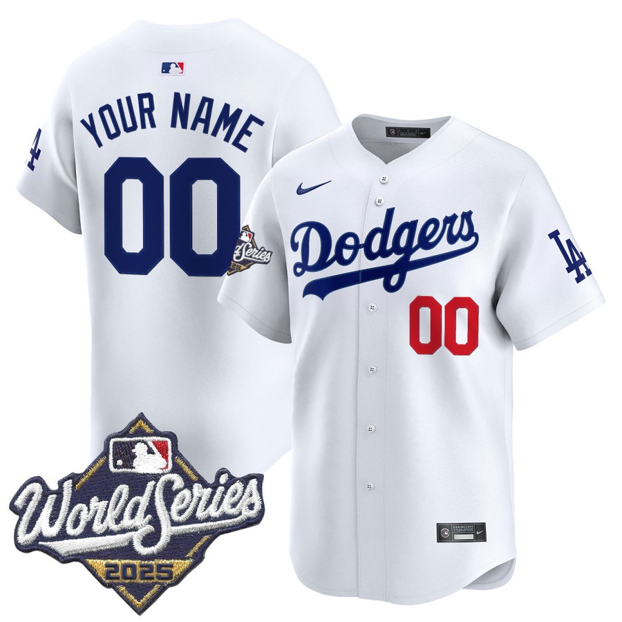 Men's Nike Dodgers Custom White 2025 World Series Limited Stitched Baseball Jersey Men's Nike Dodgers Custom White 2025 World Series Limited Stitched Baseball Jersey