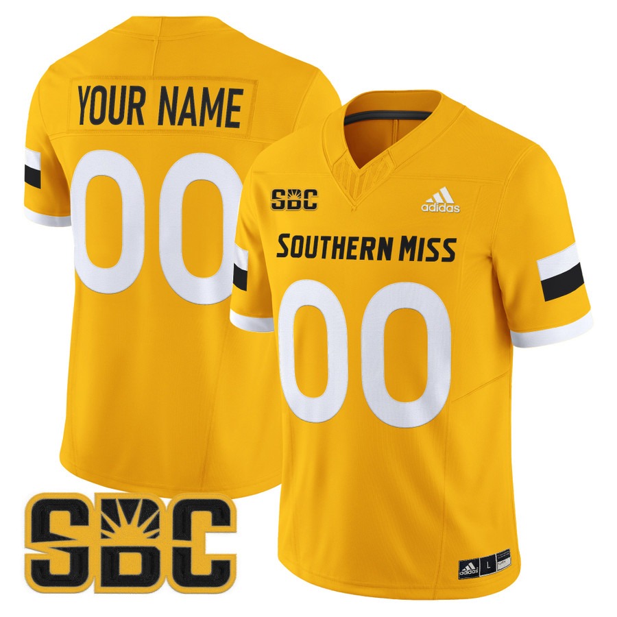 Men's Southern Miss Golden Eagles Custom Gold 2025 Vapor F.U.S.E. Limited Stitched Football Jersey Men's Southern Miss Golden Eagles Custom Gold 2025 Vapor F.U.S.E. Limited Stitched Football Jersey