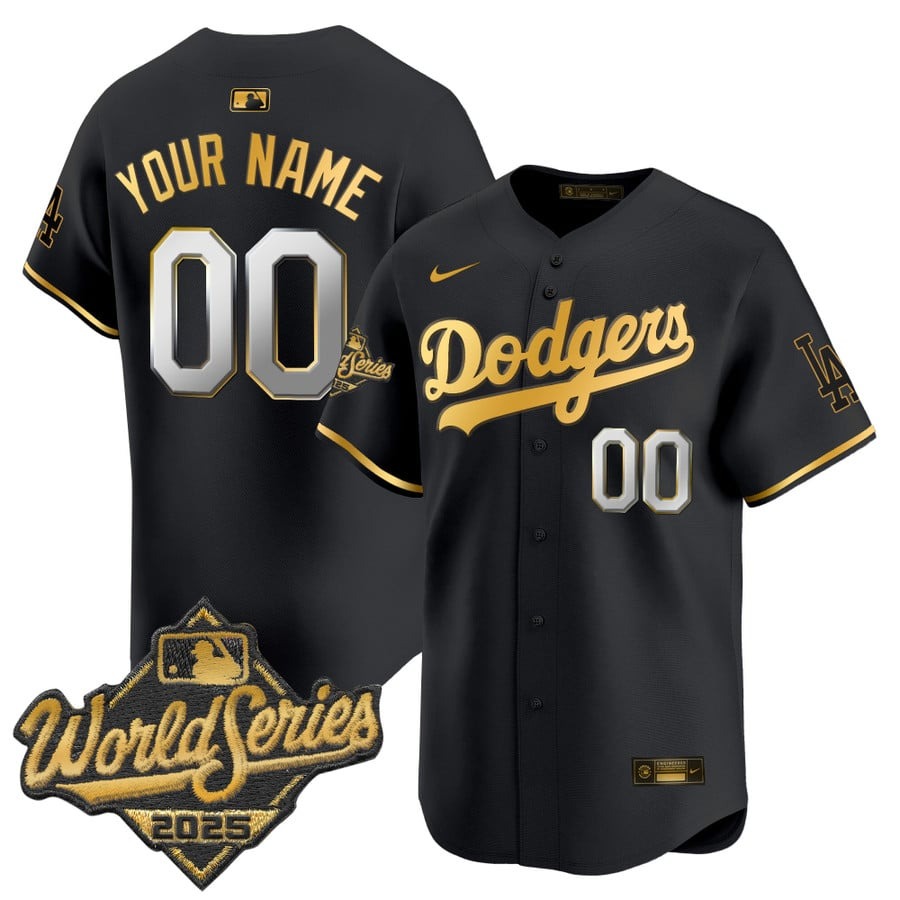 Men's Los Angeles Dodgers Custom Black Gold 2025 World Series Vapor Nike Limited Stitched Jersey Men's Los Angeles Dodgers Custom Black Gold 2025 World Series Vapor Nike Limited Stitched Jersey