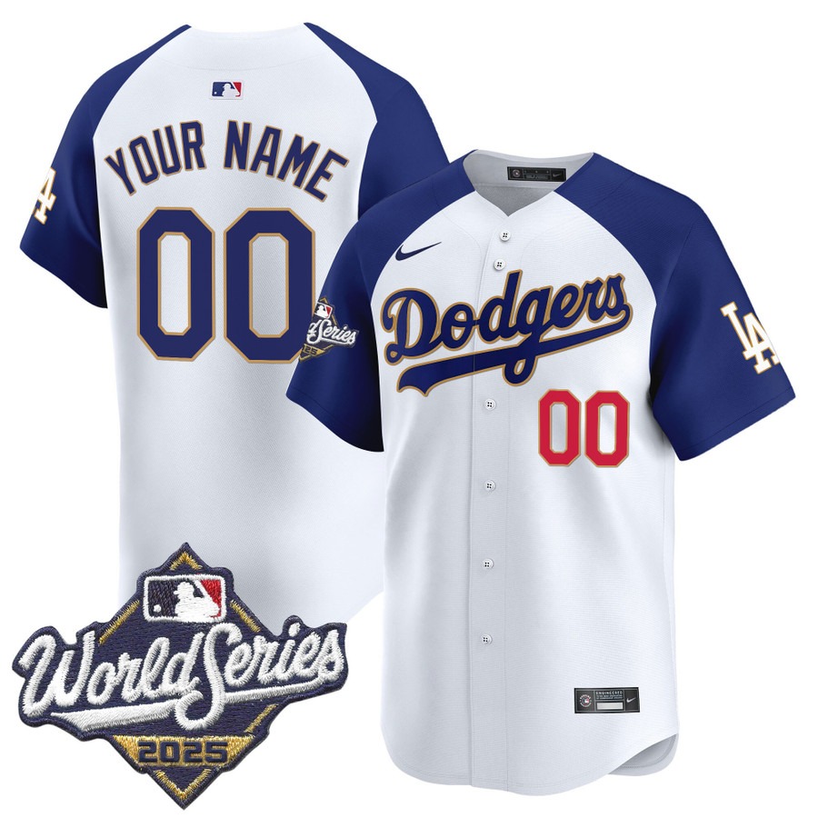 Men's Los Angeles Dodgers Custom White Alternate 2025 World Series Gold Trim Vapor Nike Limited Stitched Jersey Men's Los Angeles Dodgers Custom White Alternate 2025 World Series Gold Trim Vapor Nike Limited Stitched Jersey