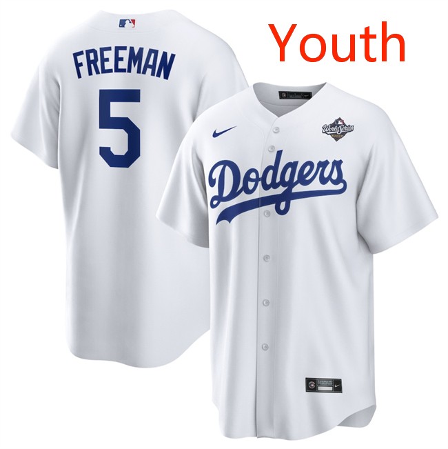 Youth Los Angeles Dodgers #5 Freddie Freeman White 2025 World Series Home Cool Base Stitched Baseball Jersey Youth Los Angeles Dodgers #5 Freddie Freeman White 2025 World Series Home Cool Base Stitched Baseball Jersey