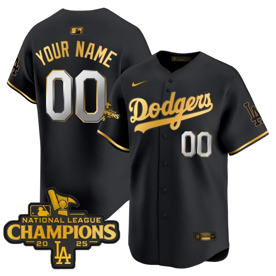 Men's Dodgers 2025 National Custom League Champions Limited Stitched Jersey Black Gold