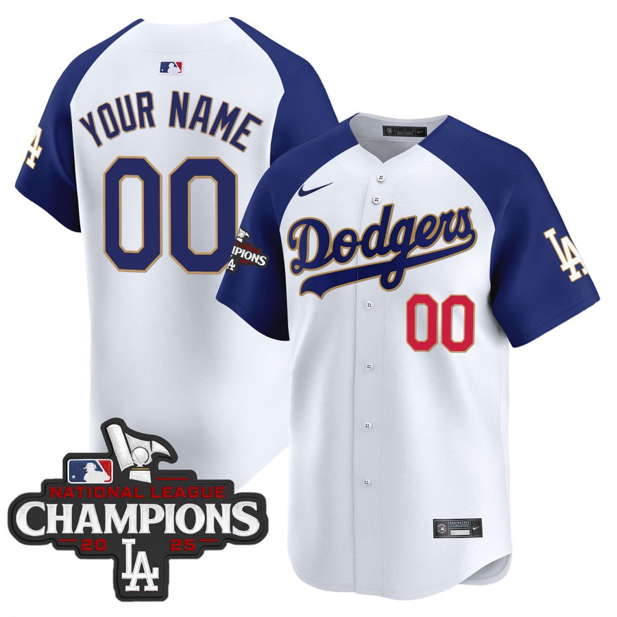 Men's Dodgers Custom Royal White Gold Trim 2025 National Custom League Champions Limited Stitched Jersey